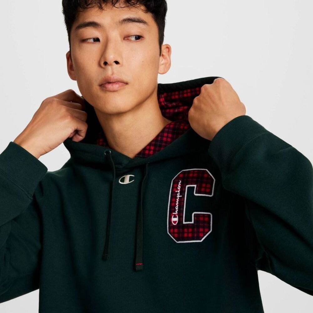 Champion Men's Plaid Hooded Sweatshirt - Green S - Picture 4 of 5